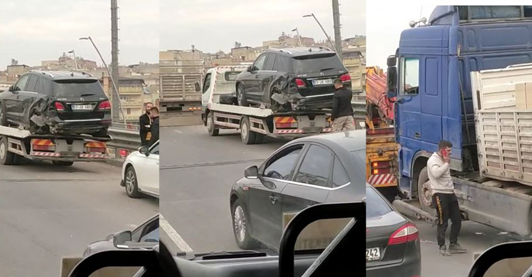 Otomobil ile tır çarpıştı, trafik durdu;